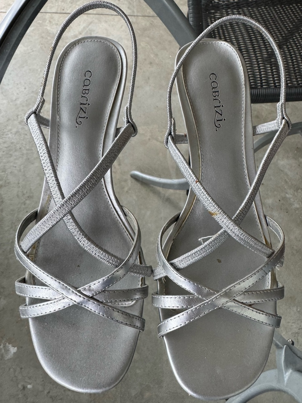 Silver Strappy Slingback Sandals - Metallic Silver